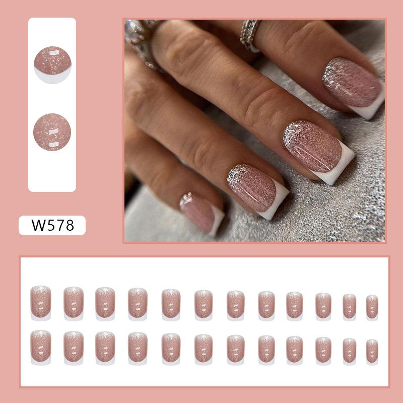 

Medium and long European square flashing full armor, simple French fake nails, hot-selling in summer, wearing armor