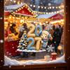 No Glue Window Stickers Christmas Lamb Cling, 2027 New Year Russian Static Sticker with Knit Texture for Cling Decals Holiday Decoration, PVC