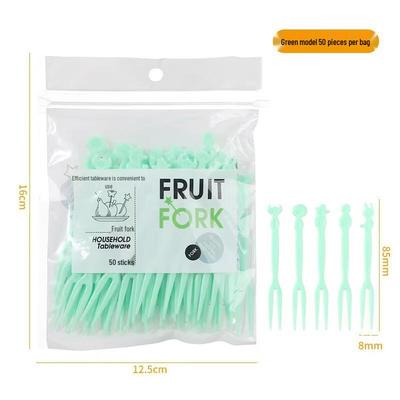 Abay Disposable Green Plastic Fruit Forks