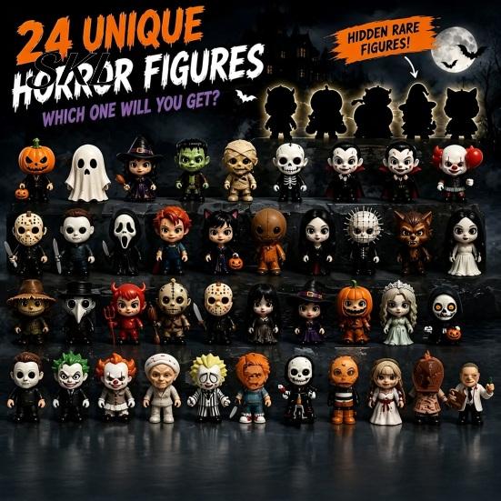 Giochi di Festa in Famiglia Calendario dell'Avvento di Halloween 2026, Scatola Conto alla Rovescia di 24 Giorni con Figure Festive 3D, Set di Giocattoli Spettrali da Collezione per Bambini, Regalo