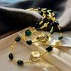 Vintage High Quality Natural Black Agate Design Sweater Chain Necklace Collarbone Chain
