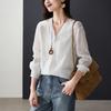 Women's 2026 Spring Fashion Versatile Commuter Shirt with Linen Mulberry Silk V-neck Long sleeved Shirt