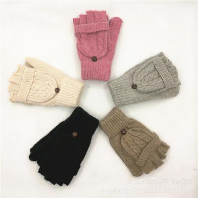 Wool Gloves Men'S And Women'S Snowflake Flip Dual-Purpose Thermal Half-Finger Gloves Deer Knitted Split-Finger Gloves