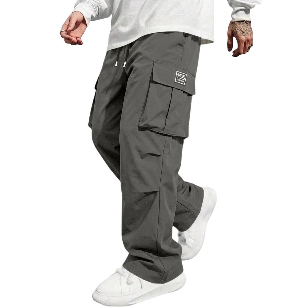 Men's Linen Casual Drawstring Straight Leg Pants with Multi-Pockets Breathable Lightweight for Summer Outdoor Daily Wear