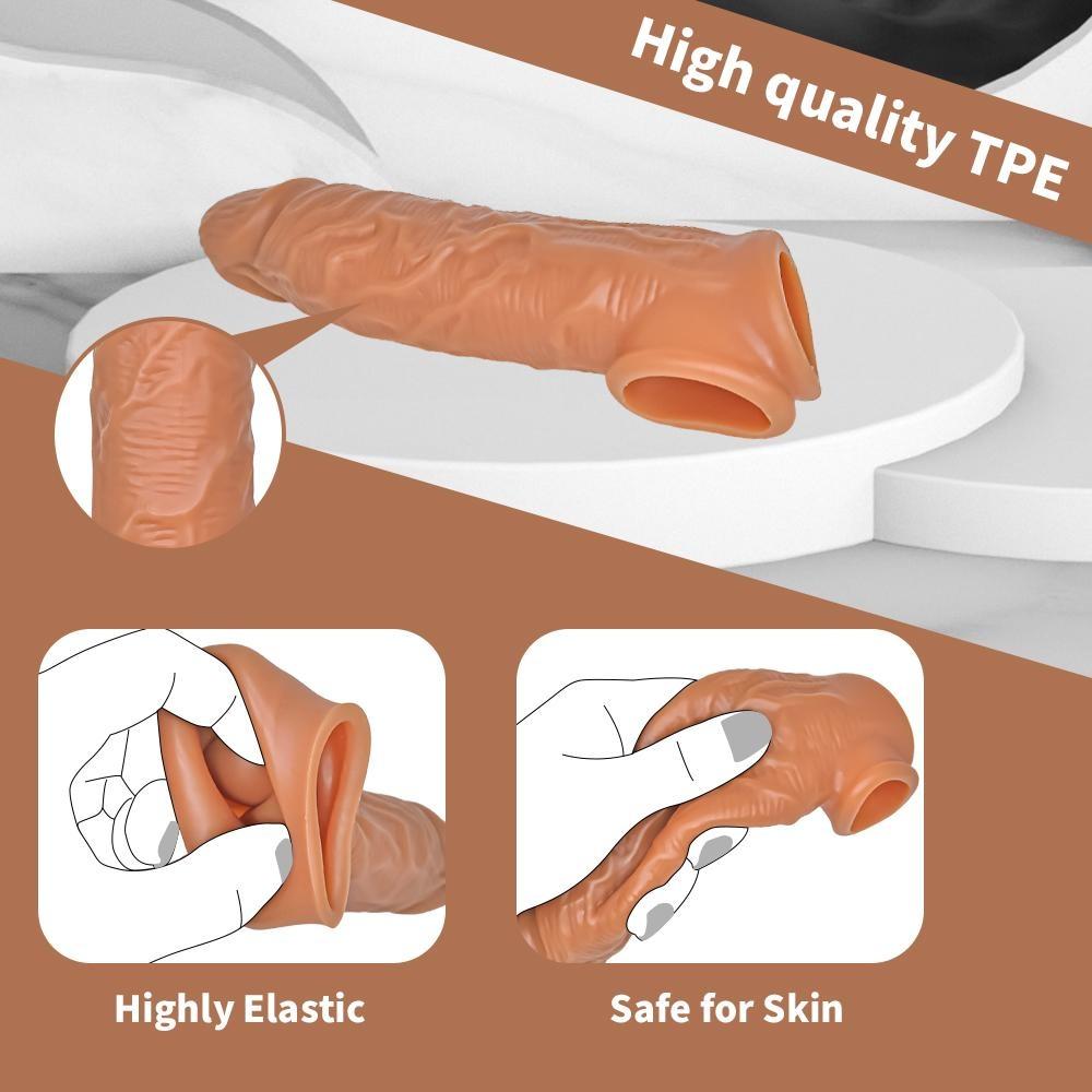Realistischer Penis-Hüllen-Extender Wiederverwendbare Silikon-Kondome Sexspielzeug Dildo-Hülle