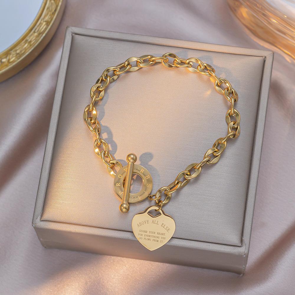 Love Pendant Link Chain OT Clasp Birthday Heart Bracelet for Women Bible Verse Bracelet Silver Gold Bracelet Jewelry Gift