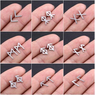 Viking Futhark Runy Náušnice Pecky z Nerezové Oceli pro Ženy Muže Amulet Severské Vintage Šperky Příslušenství k Uchu Aretes