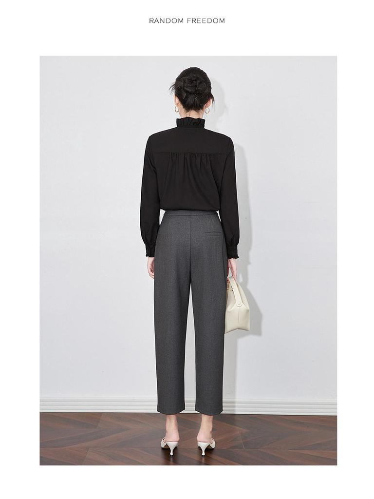 High-End Exquisite V-Neck Ruffle Edge Lace Sleeve Women's Autumn/Winter Top