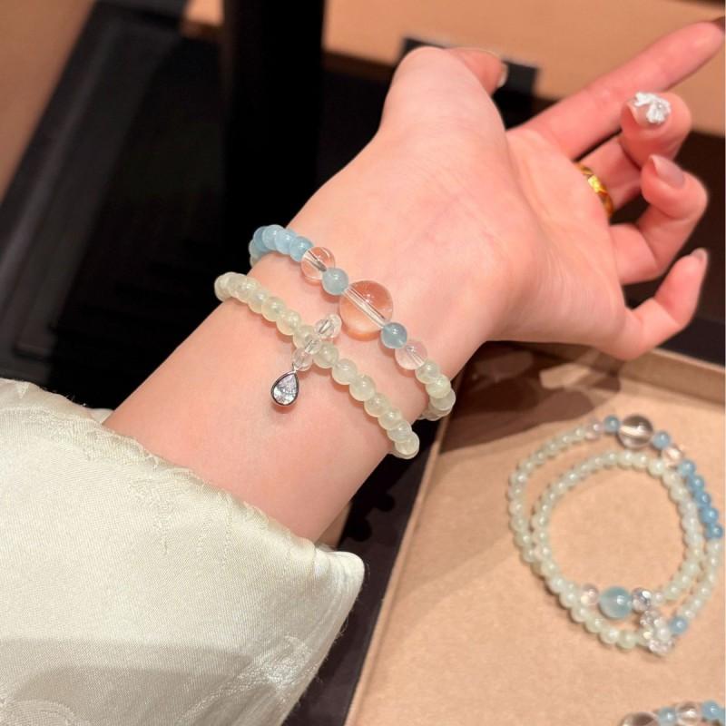 Natural Prehnite Aquamarine Double Strand Bracelet Fashion Jewelry Women