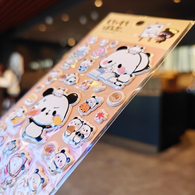 4pcs Panda Bubu And Yier 3D Bubble Stickers Sakura Creative Girl'S Diy Phone Case Camera Decoration Children'S Reward Toy