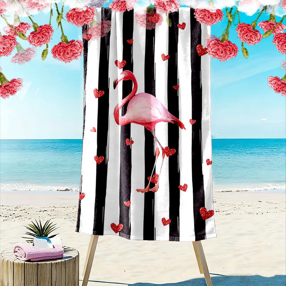 Pink Flamingo Heart Stripes A must-have beach towel for beach travel