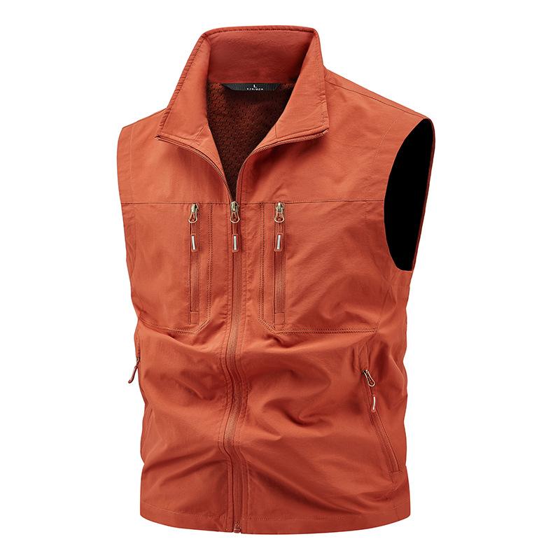 

Men s Spring/Fall Solid-Color Loose-Fit Casual Vest Outdoor Multi-Pocket Sports Jacket XXXXL brick червоний колір