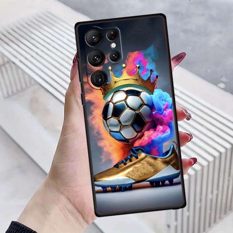 Moderne fodbold cool Til Samsung Galaxy S26 S25 S24 S23 S22 S21 S20 Ultra Plus FE 5G Sort Blød TPU Telefoncover