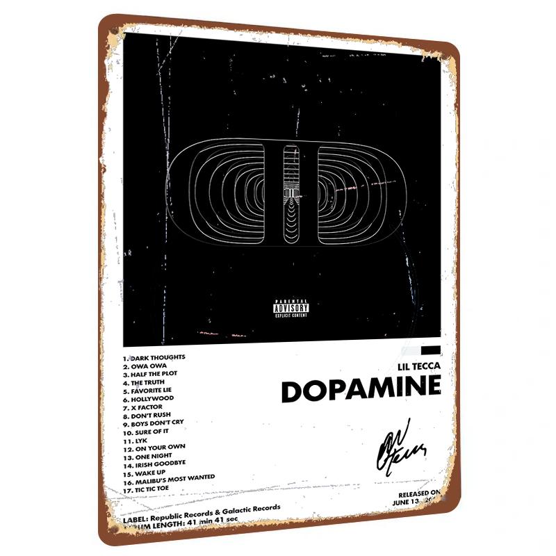Lil Tecca Dopamine Album Cover Custom Metal Wall Art Music Decor for Bedroom Living Room 20x30cm（7.8x11.8inch）