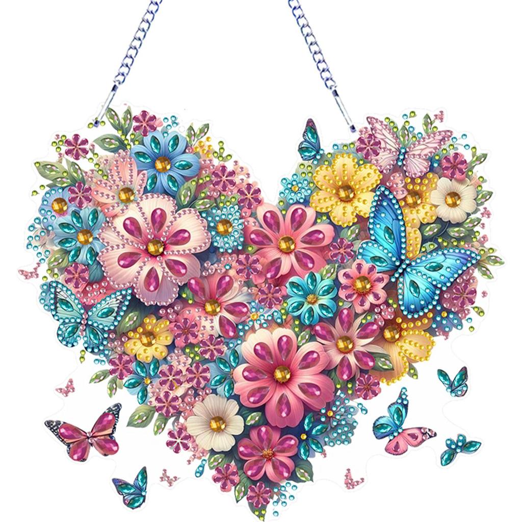 Flower 2D Flat DIY Special Shape Hanging Diamond Art Kits Diamond Painting Set Diamond Art Pendant Wall Decor for Home & Windows