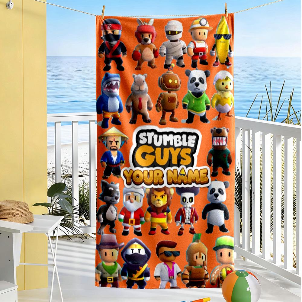 Stumble Guys Customize Your Name Beach Towel Super Soft & Absorbent Suitable for Swimming Gym Camping Yoga Vacation