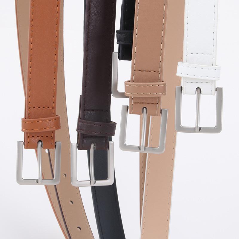 Minimalist Womens Pu Belt With Gold Alloy Buckle For Casual And Office Wear