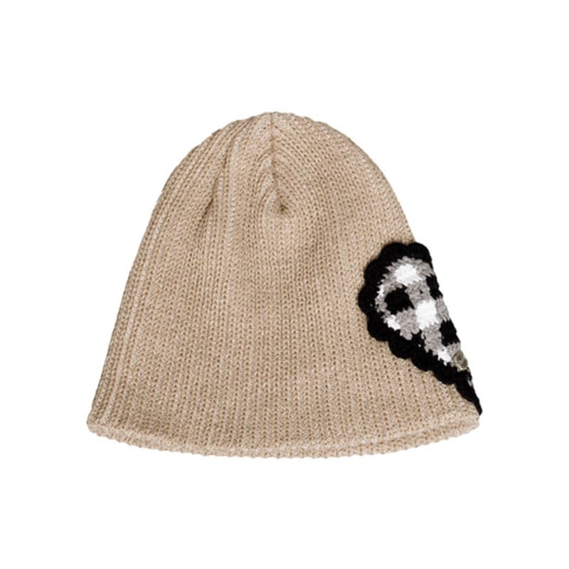Brown Hat Tricot Heart Beanie - Beige
