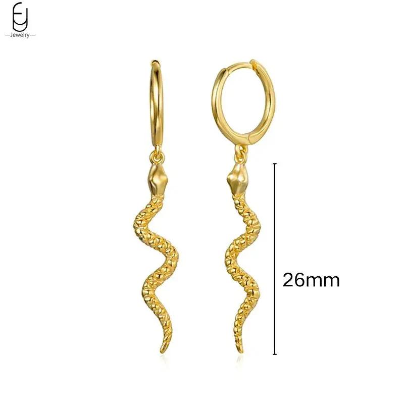 925 Silver Needle Vintage Snake Earrings Women Gold Round Ear Clips Punk Style Fashion Hoop Earrings Women Jewelry