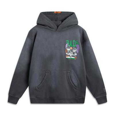 Li Ning Serie Baloncesto Sudadera con Capucha Casual Cómoda Estampada para Hombre Gris Grafito AWDU901-1