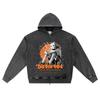 DTG Print Knitted Denim Zip-Up Hoodie Distorted Brother Print Zipper Hoodies  