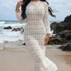 New Transparent Texture Long-sleeved Beach Vacation Dress with Sun Protection, Loose Back Tie-on Top Dress