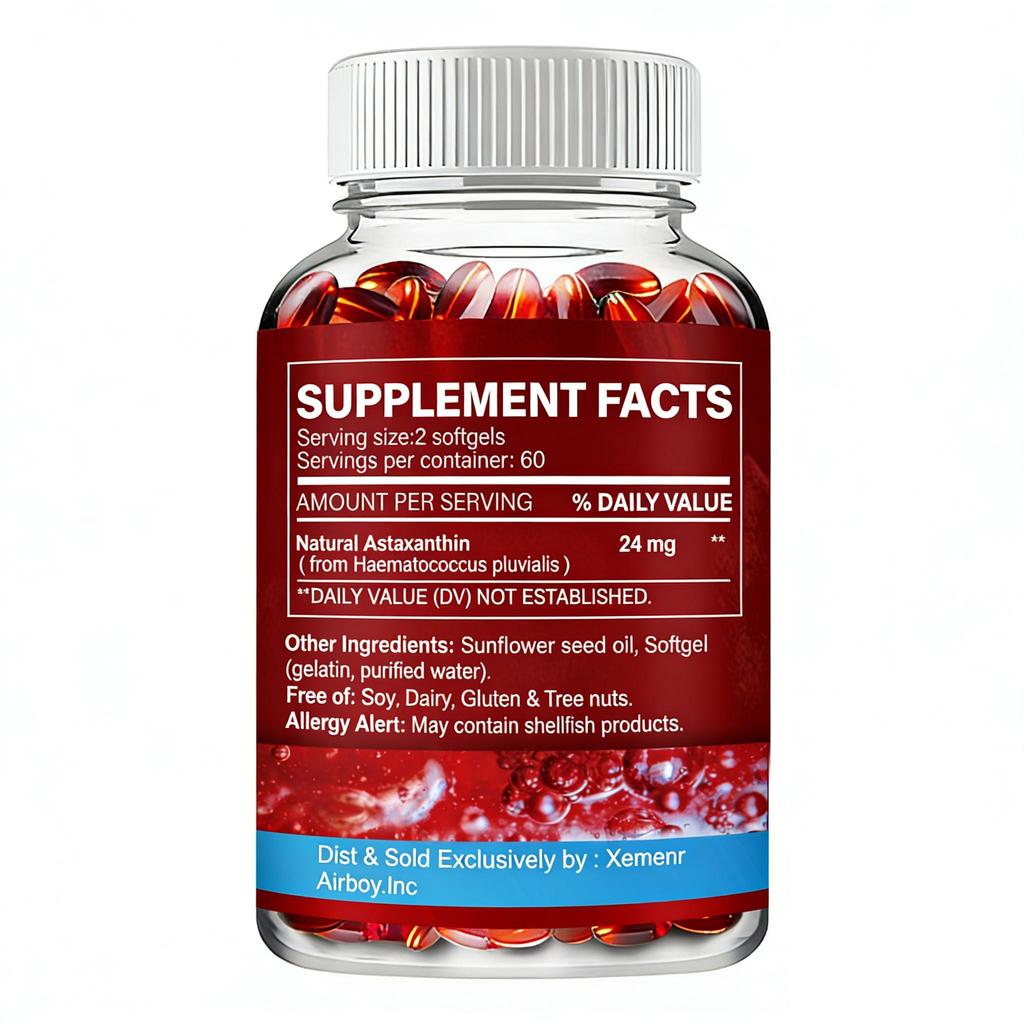 XEMENRY Astaksantyna (pochodzący z mikroalg) zawiera 24 mg w kapsułce.