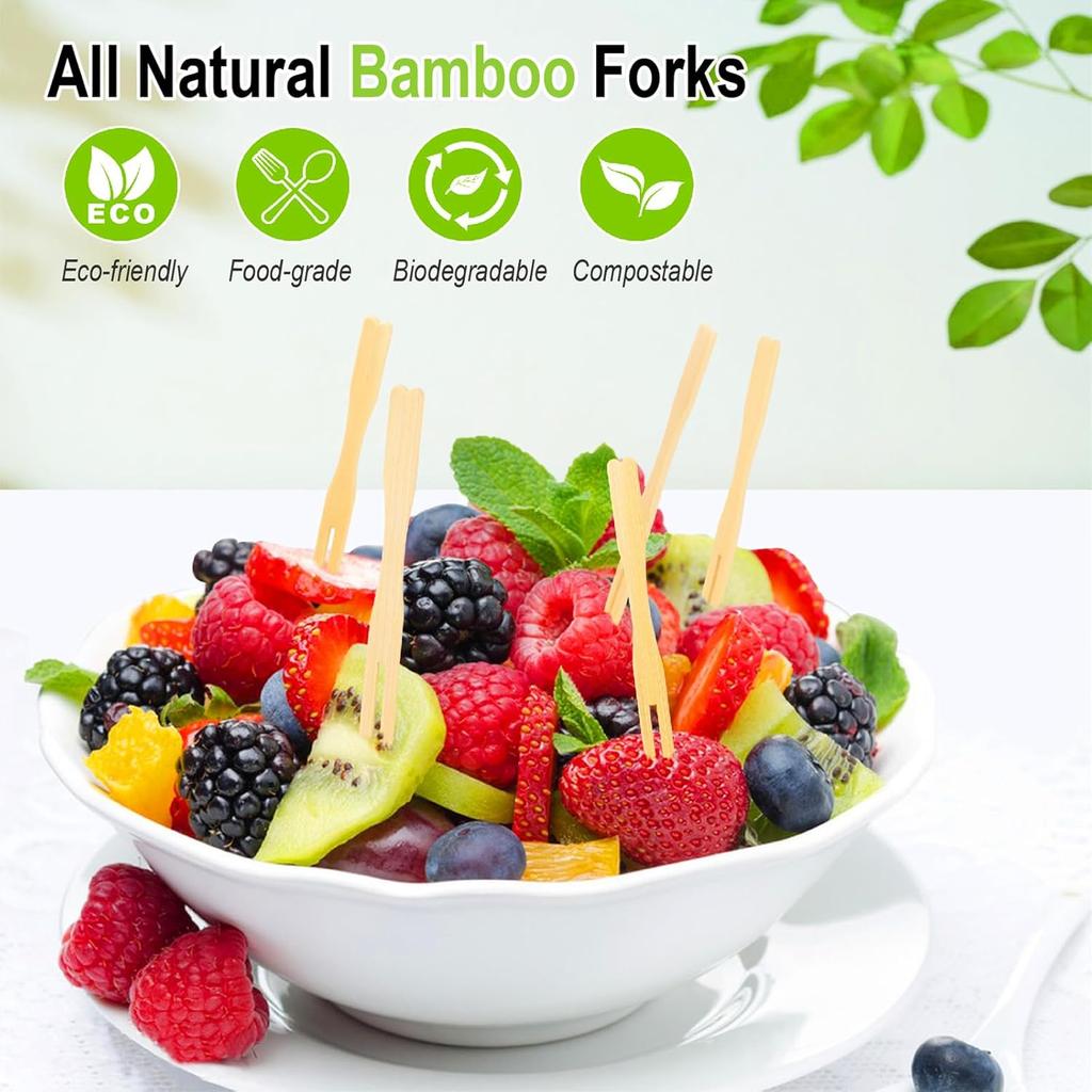 400 Bamboo Appetizer Forks, 3.5 Inch Mini Bamboo Forks for Charcuterie Boards Accessories, Fancy Toothpicks for Appetizers, Disposable Wooden Cocktail