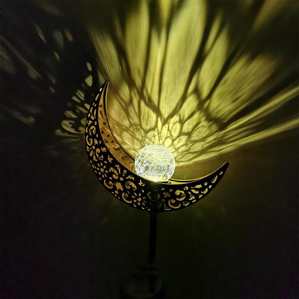 Solar Wrought Iron LED Flame Moon Landscape Lights for Outdoor Courtyards and Villas