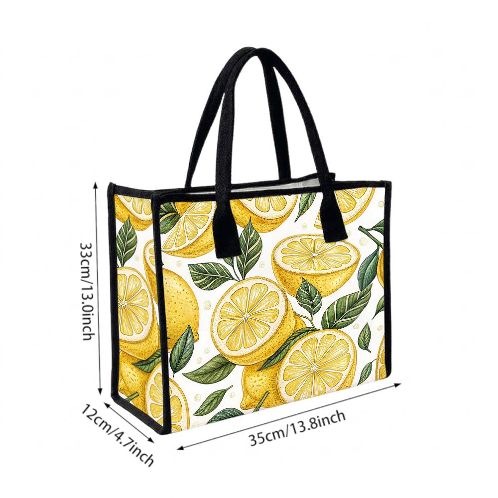 Lemon Pattern Tote Bag Stylish Casual Daily Carry Handbag for Outdoor Shopping Use