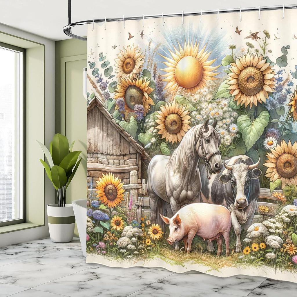 Highland Cattle Waterproof Shower Curtain, Punch-Free Polyester Curtain for Shower Room or Door Partition
