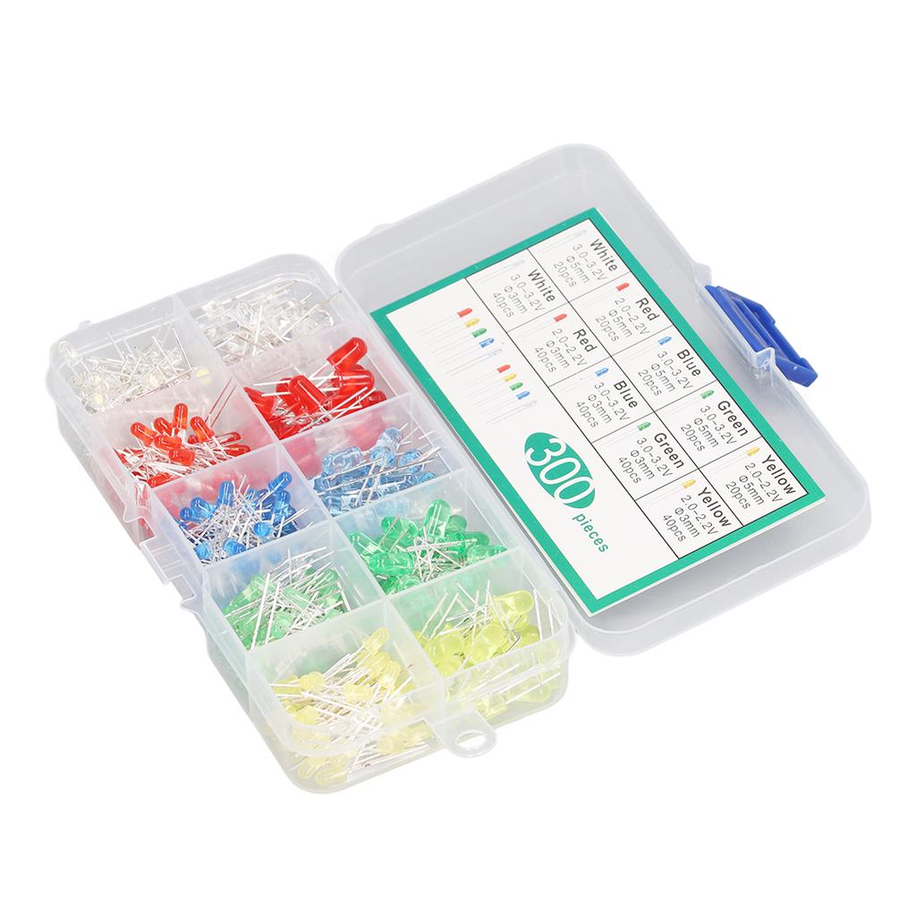 300PCS LED Light Emitting Diode 5 Colors 3mm 5mm Heat Resistant LED Circuit Assorted Kit for Industry