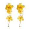 Steel needle glass bead fabric chiffon flower fringed earrings fresh and sweet temperament earrings niche high-end earrings women