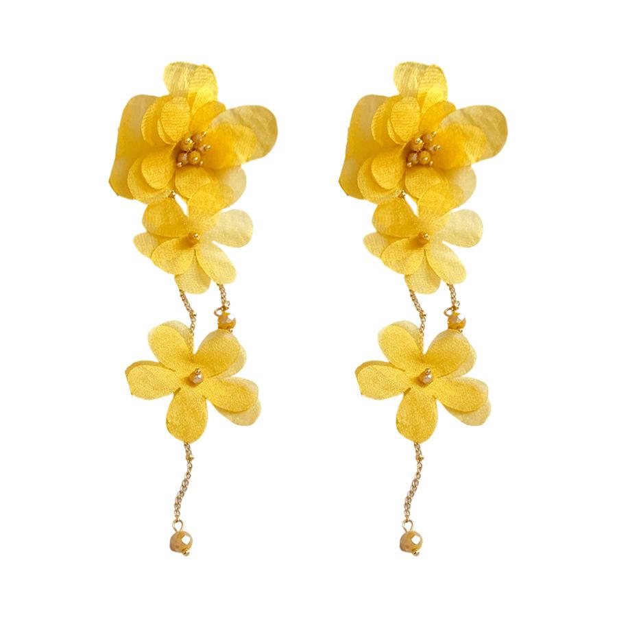 Steel needle glass bead fabric chiffon flower fringed earrings fresh and sweet temperament earrings niche high-end earrings women