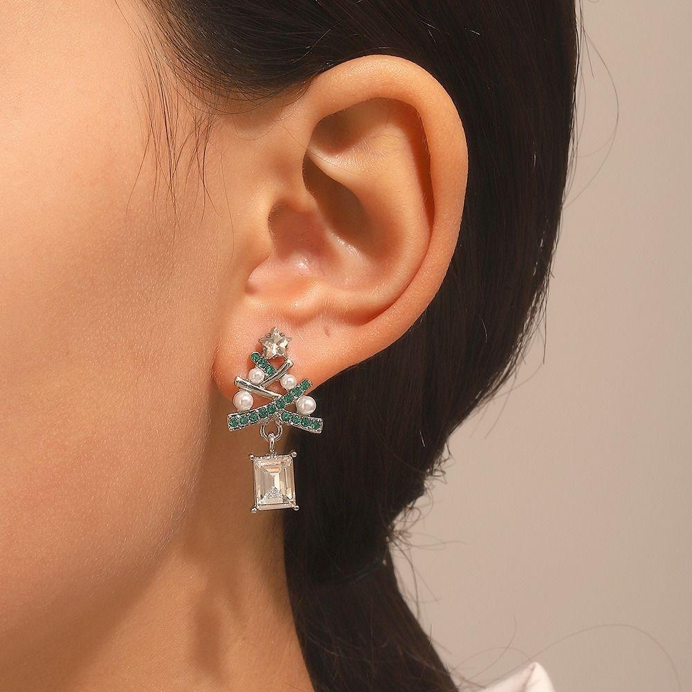 Crystal Xmas Dangle Earrings Rhinestone Christmas Tree Earrings Merry Christmas Earrings Unisex