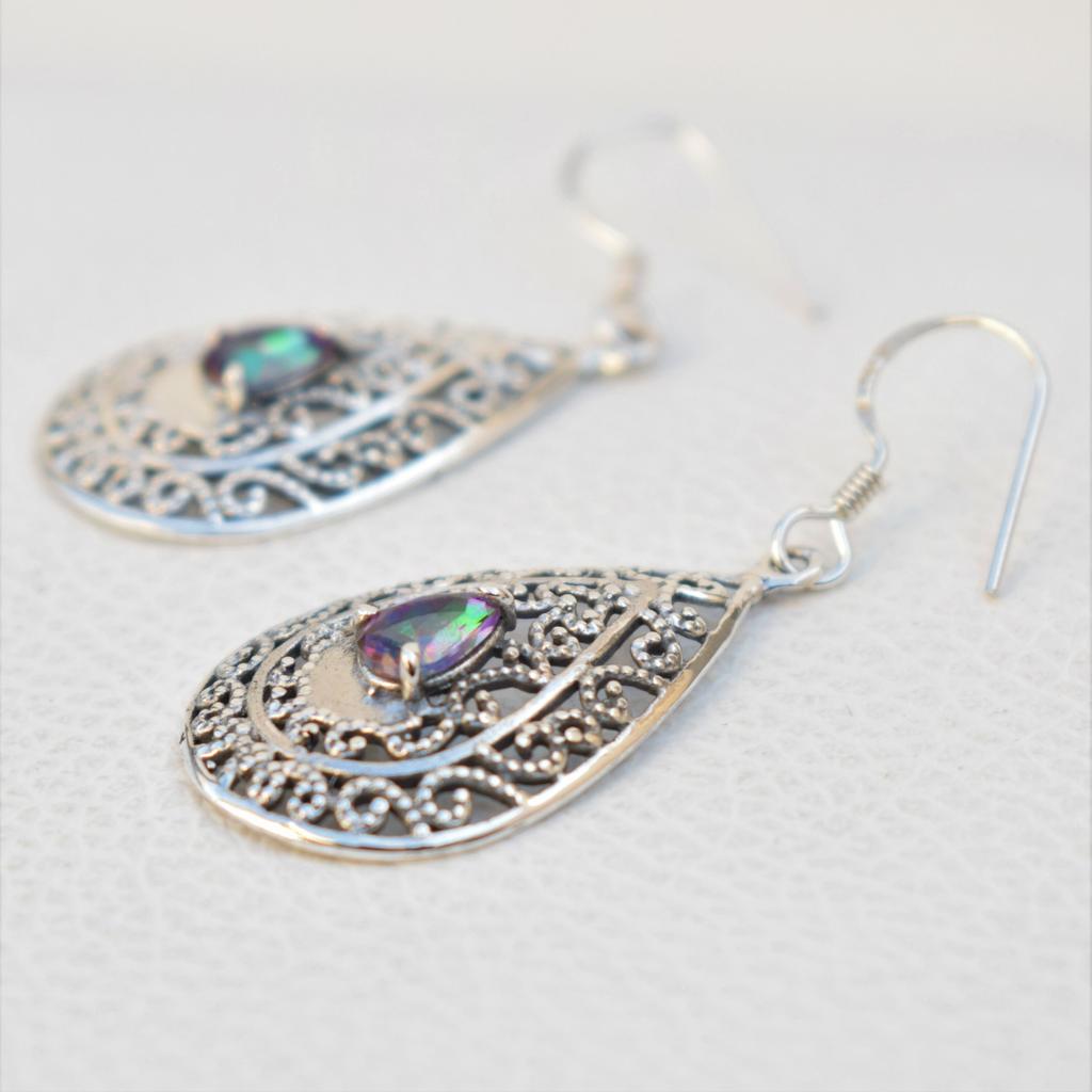 Mystic Topaz Earrings, Designer Rainbow Topaz Earring, 925 Sterling Silver Handmade Earrings, Teardrop Topaz Earrings, Gift for Birthday