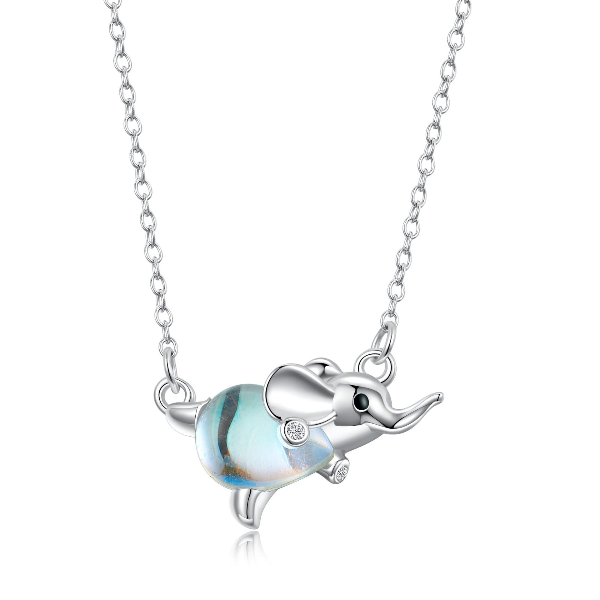 Оригинальное милое ожерелье с животным слоном из стерлингового серебра S925 с инкрустацией лунным камнем, универсальное ожерелье для девочек 925 silver