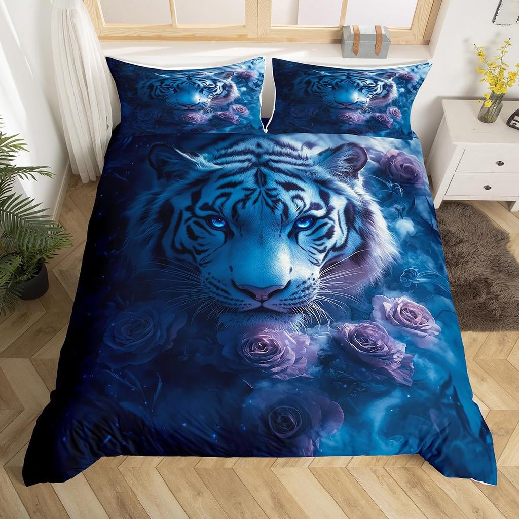 Tiger Duvet Cover Set Twin Queen for Boys Girls Wild Animal Print Bedding Set Soft Microfiber Comforter Cover with 2 Pillow Sham