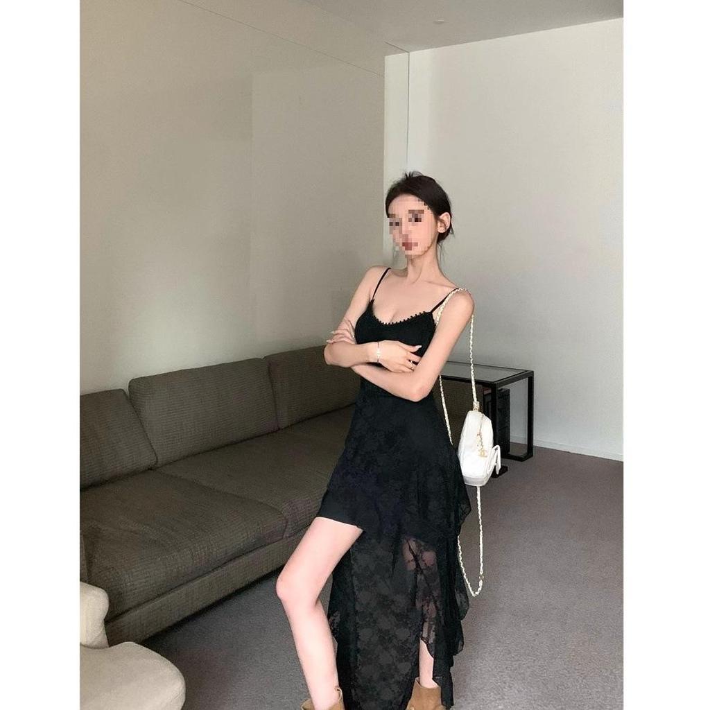 Women’s Summer Slimming Low-Cut Lace Camisole Dress - Sexy High-Waisted Irregular Long Skirt