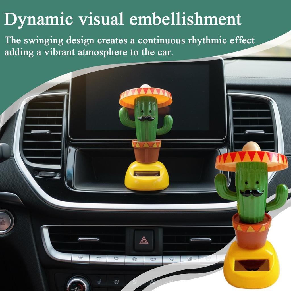 universal Car Dash Decorations Shaking Head Solar Powered Cactus Toy Figures Car Ornaments for Dashboard Interior Accessories
