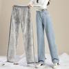Winter Thick Warm Womens High Waist Jeans Fleece Lined Loose Fit Wide Leg Trousers Korean Style Stretchy Adjustable Waist Jeans