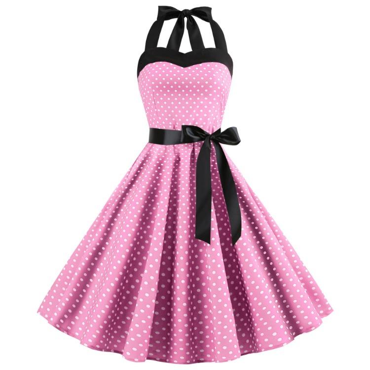 Summer Retro Spaghetti Strap Swing Dress Polka Dot Women Plus Size Available
