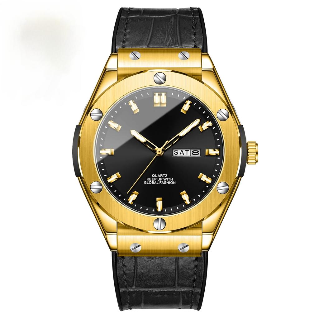 Business Watch Waterproof Luminous Date Calendar Function Men's Stainless Steel Quartz Wristatch