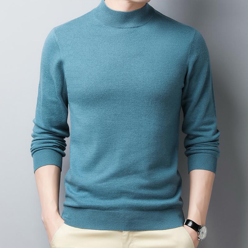 Autumn and Winter Men's Half Turtleneck Sweater Solid Color Mid-collar Sweater Winter Clothing Trendy Korean Men's Bottoming Shirt