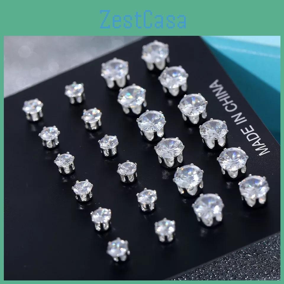 24pcs Cubic Womens Exquisite Big Zircon Crystal Stud Earrings Sterling Silver