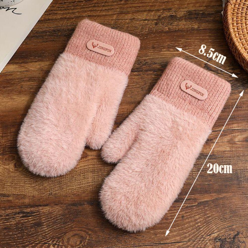 Solid Color Plush Gloves Warm Winter Gloves Cute Women Gloves  for Cold Weather