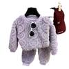 Children's Warm Flannel Pajamas Set - Thickened Jacquard Home Clothes for Boys & Girls in Solid Colors, Korean Style for Autumn/Winter.
