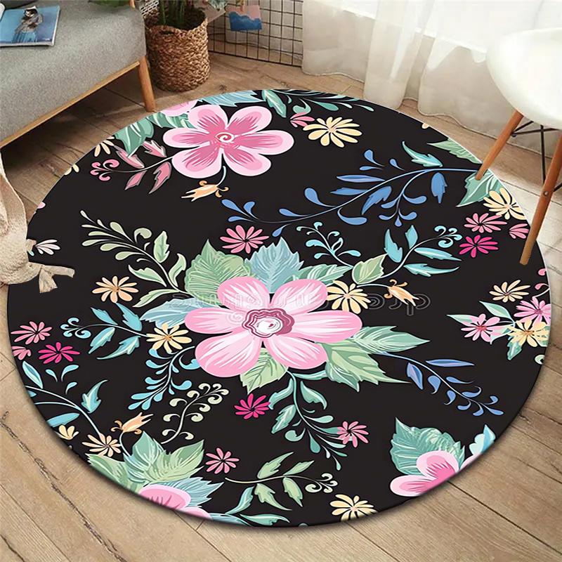 Beautiful flowers Round Area Rug,Carpet Rug for Living Room Bedroom Sofa Playroom Decor,Non-slip Floor Mat