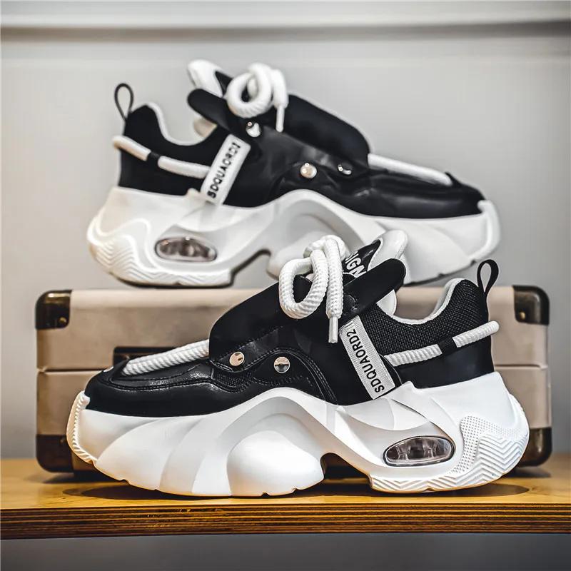 Men's Sneakers Korean  Autumn/winter New Trendy Lace Up Sports Casual Black Shoes Anti Slip Thick Soled Fashion Men Shoes