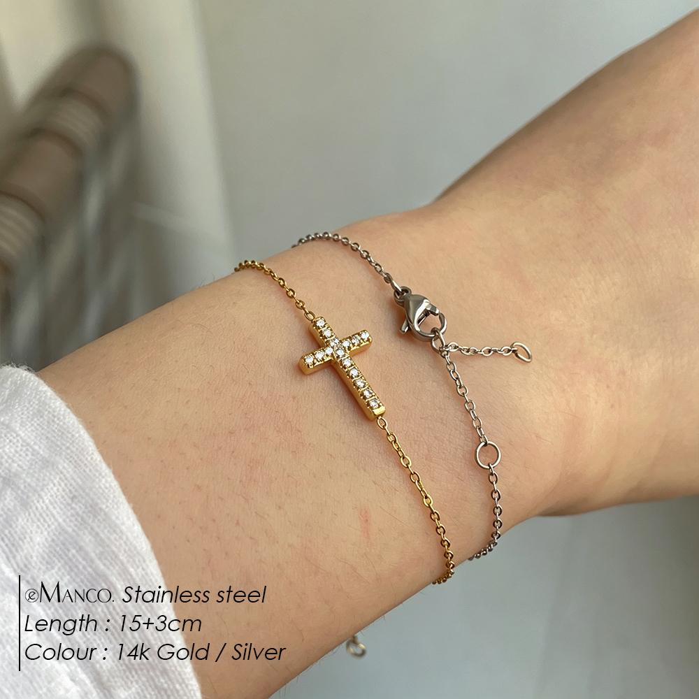 Emanco Bracelet Boutique Jewelry 14K Gold-plated Cross Shining Zircon Bracelet Simple Fashion Style Charming Bracelet